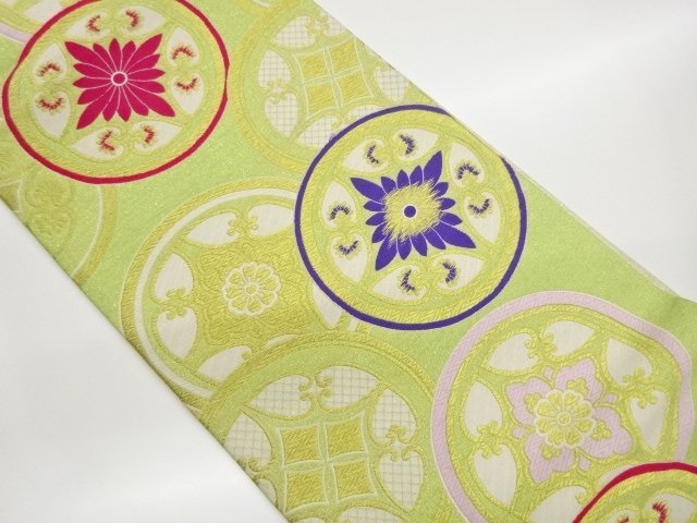 JAPANESE KIMONO / FUKURO OBI / WOVEN ROUNDEL CREST & RHOMBUS FLOWER